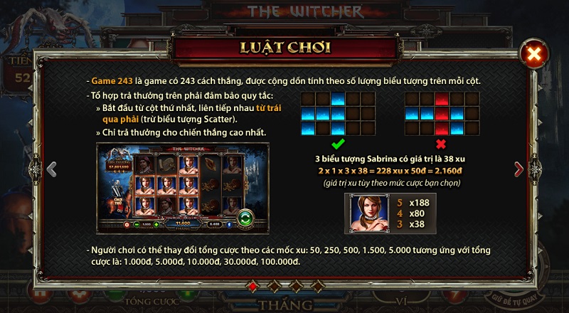 Xem hướng dẫn chơi slot The Witcher trong tính năng Cài đặt