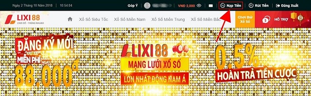 Thao tác nạp tiền tại Lixi88